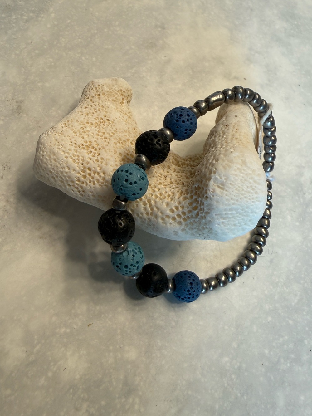 Blue & Black Beaded Lava Stone Bracelet - Women's Jewelry
